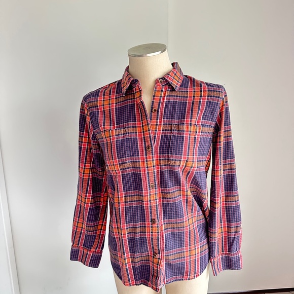 Madewell Plaid Shirt in Purple and Orange - Picture 4 of 6
